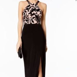 Nightway Black and Nude Sequin Halter Gown!